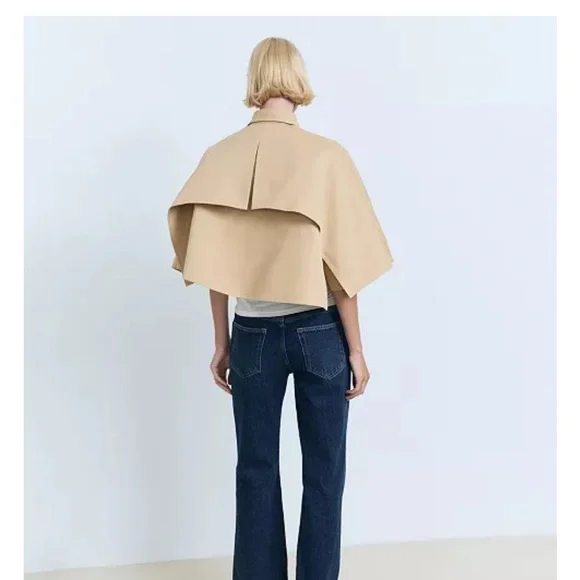 Mango Tan Cropped Cape Jacket with Button Details - Picture 4 of 6